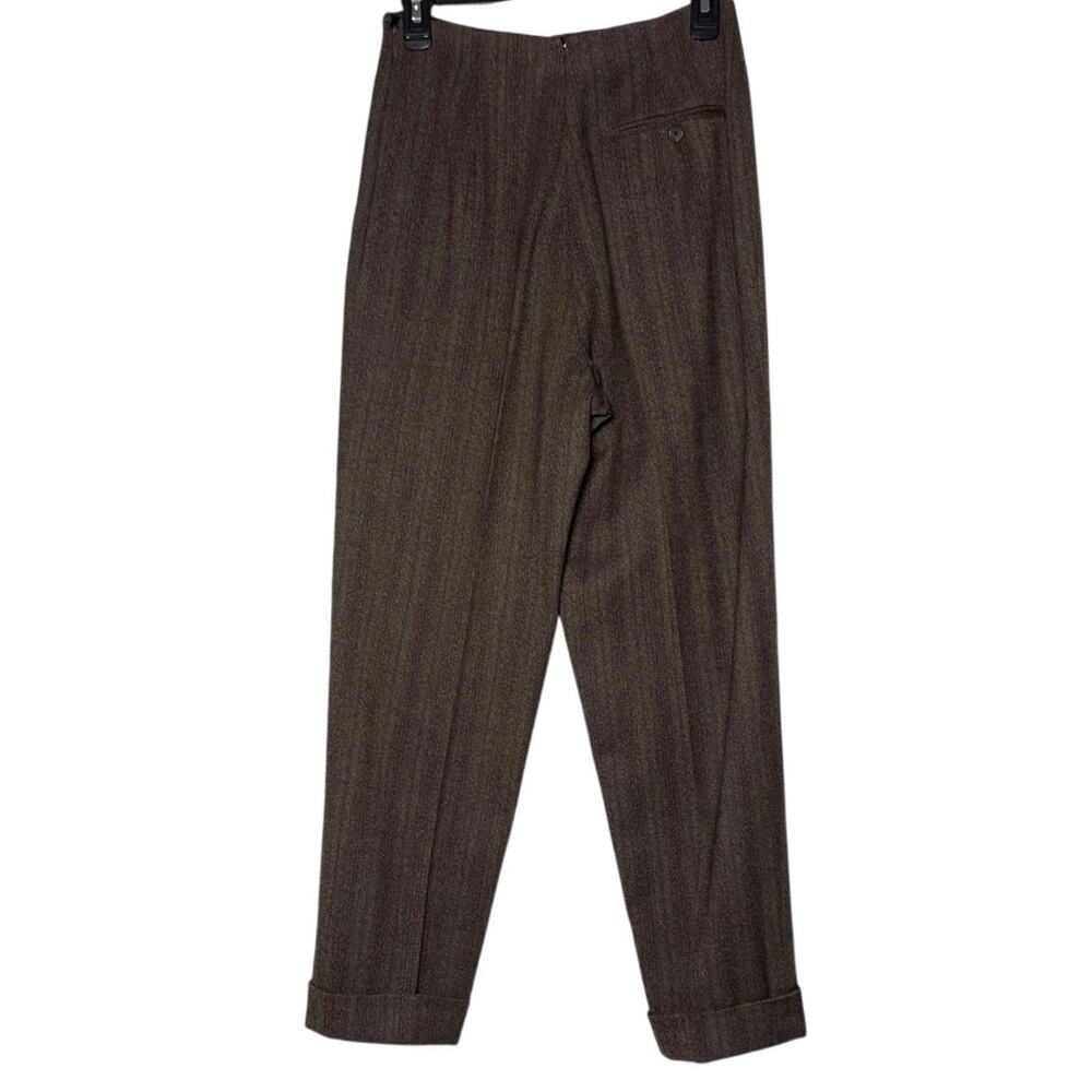 RALPH LAUREN PURPLE LABEL Women’s Brown Chevron Cuffed Wool Pant - Picture 4 of 5